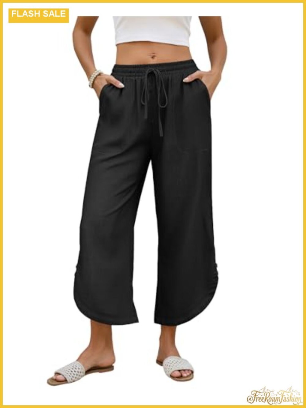 Women's Cotton Linen Capri Pants Drawstring Lounge Pants